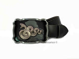 Snake Belt Buckle Inlaid in Hand Painted Black Enamel Art Deco Serpent Inspired with Color Options