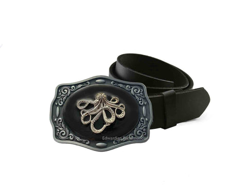 Octopus Belt Buckle: Hand-Painted Enamel, Nautical Buckle
