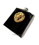 Majestic Lions Head Flask Inlaid in Hand Painted Silver Swirl Enamel Leo Zodiac Sign Vintage Inspired Custom Colors and Personalized Option