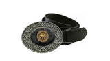 Compass Medallion Belt Buckle Inlaid in Hand Painted Glossy Black with Silver Splash Enamel Nautical Inspired with Color Options Available