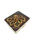 Antique Gold Octopus Pill Box with 8 Compartments Inlaid in Hand Painted Oxblood Enamel Nautical Inspired Personalized and Color Options