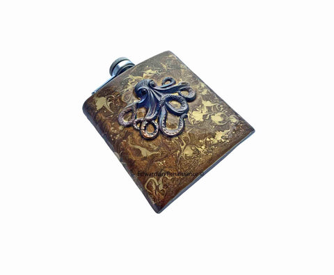 Brass Octopus Flask: Hand Painted Enamel, Personalized Stainless Steel