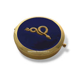 Antique Gold Serpent Pill Box Inlaid in Hand Painted Glossy Navy Blue Enamel Vintage Style with a Mirror Personalize and Color Option