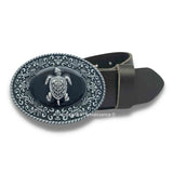 Sea Turtle Belt Buckle Inlaid in Hand Painted Glossy Green Enamel Art Deco Resort Style Metal Buckle with Color Options