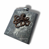 Octopus Inlaid in Hand Painted Metallic Silver Swirl Enamel Vintage Style Kraken Nautical Style Personalized Engraving and Color Options