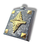 Art Deco Studded Hip Flask Inlaid in Hand Painted Silver Swirl Enamel Geometric Inspired with Custom Colors and Personalized Options