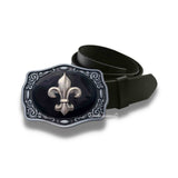 Fleur De Lys Belt Buckle Inlaid in Hand Painted Glossy Black Onyx Enamel Vintage Deco Style with Color Options