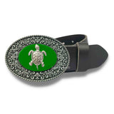 Antique Silver Sea Turtle Belt Buckle Inlaid in Hand Painted Glossy Black Enamel Art Deco Style Metal Buckle with Color Options