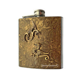 Dragons Hip Flask Game of Thrones Inspired Hand Painted Golden Bronze Battling Dragons Custom Colors and Personalized Option