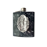 Art Nouveau Flask Inlaid in Hand Painted Black Enamel with Silver Slash Fairy with Lotus Flowers with Personalized and Color Options