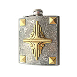 Art Deco Studded Hip Flask Inlaid in Hand Painted Silver Swirl Enamel Geometric Inspired with Custom Colors and Personalized Options