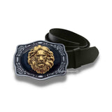 Antique Gold Lions Head Buckle Mixed Metals Inlaid in Hand Painted Black Enamel Vintage Style Leo Design with Assorted Colors Available
