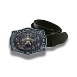 Silver Bee Belt Buckle Inlaid in Hand Painted Gray Swirl Enamel Art Deco Insect Vintage Style with Color Options