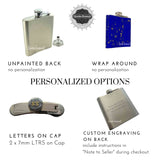 Antique Silver Moon and Stars Flask in Hand Painted Gold Swirl Enamel Vintage Style with Engraving and Color Options