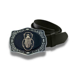 Egyptian Beetle Belt Buckle Inlaid in Hand Painted Glossy Black Enamel Gothic Victorian Scarab Design with Color Options