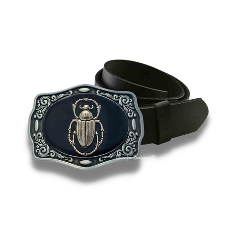 Egyptian Beetle Belt Buckle Inlaid in Hand Painted Glossy Black Enamel Gothic Victorian Scarab Design with Color Options