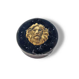 Gold Lion Head Jewelry Box Inlaid in Hand Painted Black with Silver Splash Enamel Leo Zodiac Design with Personalized and Color Options