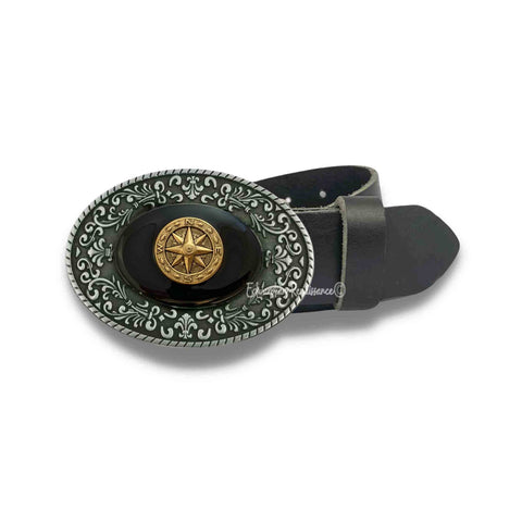 Compass Medallion Belt Buckle Inlaid in Hand Painted Glossy Black Enamel Vintage Style Nautical Inspired with Color Options Available