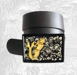 Mermaid Belt Buckle Inlaid in Hand Painted Enamel Black Ink Swirl Design Nautical Fantasy Sea Siren Inspired Metal Buckle with Color Options