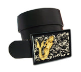 Mermaid Belt Buckle Inlaid in Hand Painted Enamel Black Ink Swirl Design Nautical Fantasy Sea Siren Inspired Metal Buckle with Color Options