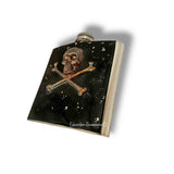 Burnished Skull and Crossbones Flask Inlaid in Hand Painted Black with Silver Splash Enamel Vintage Style with Color and Personalized Option