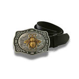 Bee Belt Buckle Inlaid in Hand Painted Glossy Black Enamel Gothic Victorian Insect Design Ornate Buckle with Color Options