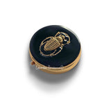 Antique Gold Scarab Pill Box Inlaid in Hand Painted Black Enamel Vintage Style Egyptian Beetle Design with Personalized and Color Options