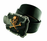 Skull and Cross Bones Large Belt Buckle Inlaid in Hand Painted Black Enamel in Oxidized Brass Kraken on Metal Ornate Buckle w Color Options