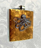 Brass Octopus Flask: Hand Painted Enamel, Personalized Stainless Steel