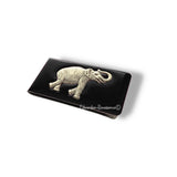 Elephant Money Clip Neo Victorian Safari Inlaid in Glossy Black Enamel on a Silver Plated Clip with Personalized and Color Options Available