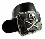 Antique Gold Skull and Crossbones Belt Buckle Gothic Victorian Inspired Inlaid in Black Enamel with Silver Splash Custom Colors Available
