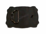 Leo Large Belt Buckle Antique Sterling Silver Lions Head Inlaid in Glossy Black Onyx Enamel Custom Color Options Available