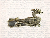 Dragon Tie Clip in Antique Sterling Silver Alligator Style Tieclip Game of Thrones Inspired Tie Bar Accent Inlaid in Silver Glossy Enamel