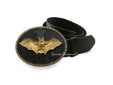 Vampire Bat Belt Buckle Inlaid in Hand Painted Glossy Black Enamel Gothic Victorian Dracula Motif Ornate Buckle with Color Options