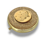 Moon and Stars Compact Mirror Inlaid in Hand Painted Metallic Gold Enamel Vintage Style Celestial Design with Color and Personalized Options