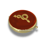 Antique Gold Serpent Compact Mirror in Hand Painted Glossy Enamel Vintage Style Snake Design with Color and Personalized Options