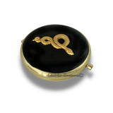 Antique Gold Serpent Compact Mirror in Hand Painted Glossy Enamel Vintage Style Snake Design with Color and Personalized Options