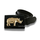 Antique Gold Rhino Belt Buckle inlaid in Hand Painted Silver Swirl Enamel Neo Victorian Safari Rhinoceros with Assorted Color Options