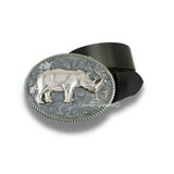 Rhino Belt Buckle inlaid in Hand Painted Black Enamel Neo Victorian Safari Rhinoceros Ornate Buckle with Assorted Color Options