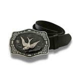 Antique Silver Swallow Belt Buckle: Hand Painted Enamel Bird Design