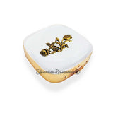 Flowers Oval Pill Box Inlaid in Hand Painted White Opaque Enamel Art Nouveau Inspired Personalized and Color Options Available