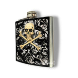 Antique Gold Skull and Crossbones Inlaid in Hand Painted Black Ink Swirl Enamel Gothic Victorian Style Personalized and Color Options