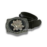 Lotus Fower Belt Buckle Inlaid in Hand Painted Glossy Black Enamel Metal Buckle with Assorted Color Options