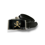 Skull & Crossbones Flask Belt Buckle: Gothic Enamel Inlay, Personalized Option