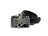 Octopus Flask Belt Buckle Inlaid in Hand Painted Black Silver Splash Enamel Gothic Nautical with Personalized and Color Options Available