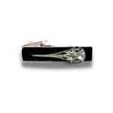 Antique Silver Crow Skull Tie Clip Inlaid In Hand Painted Onyx Enamel Raven Tie Bar Accent Vintage Style with Color Options Available