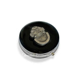 Silver Diver Helmet Round Pill Box Inlaid in Hand Painted Black Enamel Nautical Inspired Vintage Style with Personalized and Color Options