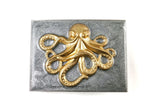 Octopus Belt Buckle Inlaid in Hand Painted Metallic Silver Enamel Steampunk Kraken Buckle with Color Options