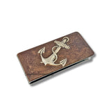Anchor Money Clip Inlaid in Hand Painted Bronze Metallic Glossy Enamel Nautical Art Deco Inspired Custom Color and Personalzied Options