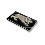 Antique Silver Prowling Lion Money Clip Inlaid in Hand Painted Enamel Neo Victorian Leo Vintage Style Custom Colors and Personalized Options